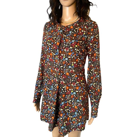 Zara Trafaluc Floral Button Front Romper Black Long Sleeve Size S Boho - Picture 6 of 9